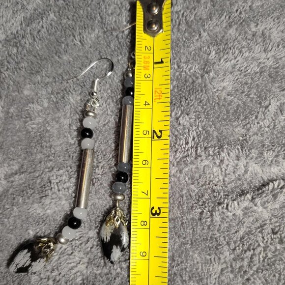 Handmade Upcycled Flowering Obsidian dangling Earrings. SHIPS FREE - Picture 4 of 5